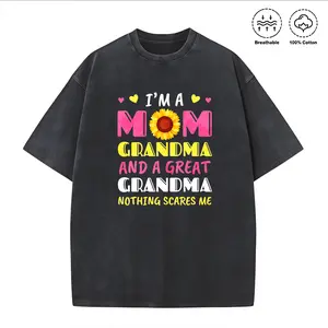 Washed T-shirt Women's Mom Grandma Great Grandma T-Shirt, Sunflower Graphic Grandma Tee, Colorful Letter Casual Shirt, Funny Great Grandma Washed Black Tee, Vintage Mom Grandma Gift Shirt, Unisex Mother's Day Grandma Tee