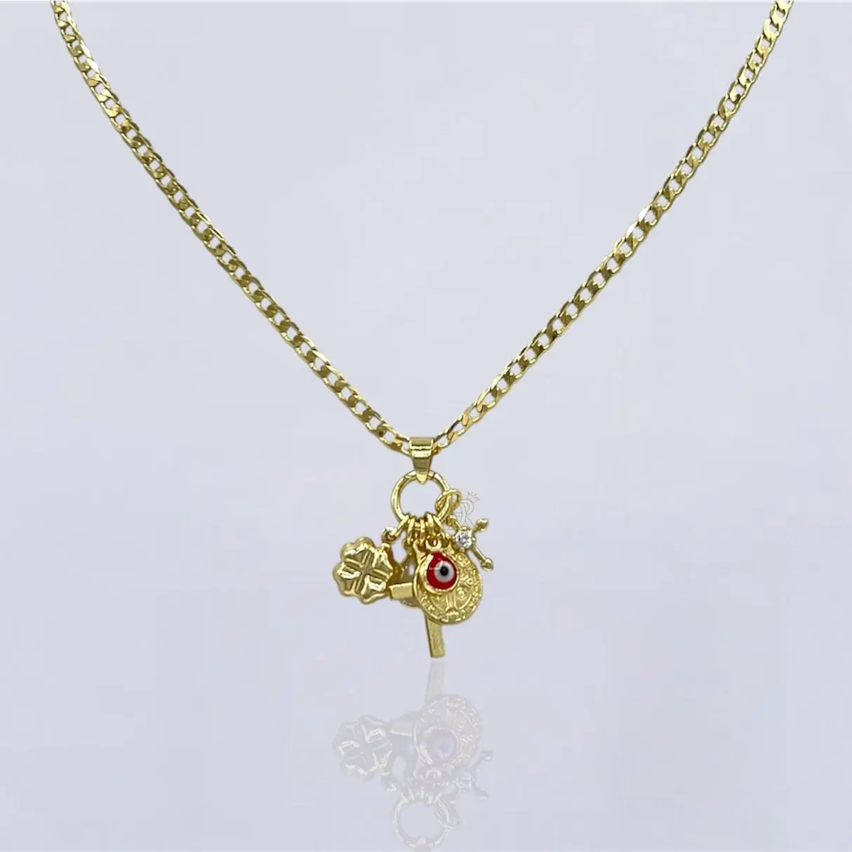 Didiray 14K Gold Plated Turkish Eye Design  Chain & Bracelet Set for Daily Wear Casual Style Jewelry