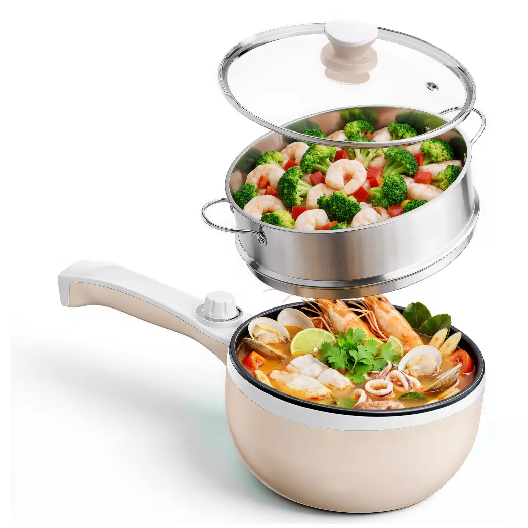 DEZIN Hot Pot Electric Non-Stick Sauté Pan Mini Electric Fondue Pot for Cheese Stir Fry Roast Steam with Power Adjustment Perfect for Ramen Steak Multifunctional Cooker Household Appliances