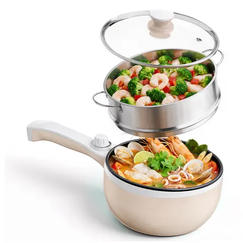 DEZIN Hot Pot Electric Non-Stick Sauté Pan Mini Electric Fondue Pot for Cheese Stir Fry Roast Steam with Power Adjustment Perfect for Ramen Steak Multifunctional Cooker Household Appliances