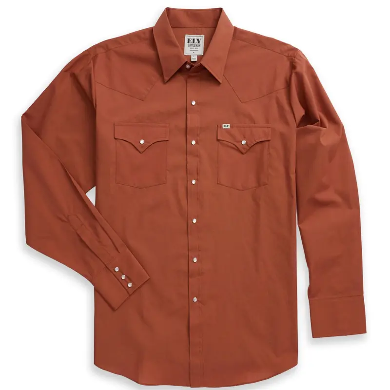 Men's Ely Cattleman Long Sleeve Solid Rust Western Shirt