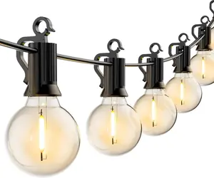 Brightown 100Ft Outdoor String Lights with Remote 31 G40 LED Bulbs Waterproof Dimmable 4 Levels 6H 8H Timing 4 Effects for Patio Porch Deck Balcony Home Decor