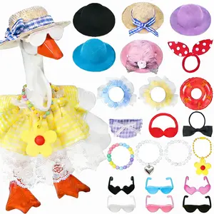 6 Sets Mini Desk Goose Outfits 7 Inches Mini Desk Goose Clothes with Cute Felt Hat Necklace Dresses and Sunglasses for Magnetic Porch Geese Key Holder Decor Gifts