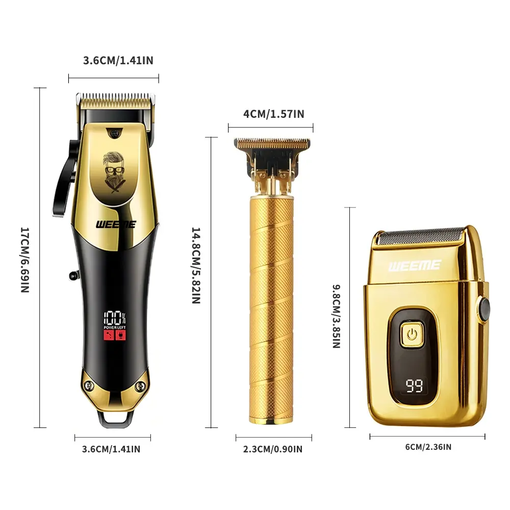 WEEME Golden 3pcs Men'S Grooming Kit: USB Rechargeable Hair