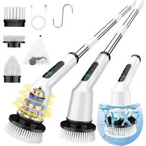 Electric Spin Scrubber for Cleaning Bathroom, Shower Scrubber Cordless Cleaning Brush with IPX7 Waterproof & 2 Speed, 3 Brush Heads, Bathroom Cleaning Supplies for Shower Tub Kitchen Tile Toilet White