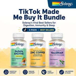 TikTok Made Me Buy It Bundle | Solaray Viral Best Sellers for Digestion, Immunity & Sleep (3-Pack) Papaya Enzyme + Zinc Copper + Valerian Root