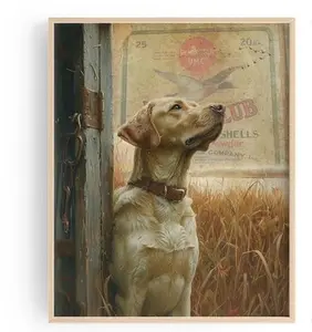Vintage Yellow Lab Hunting Dog Art Poster, Funky Western Animal Print, Duck Hunting Fishing Cabin Home Wall Art Decor Gift, Unframed