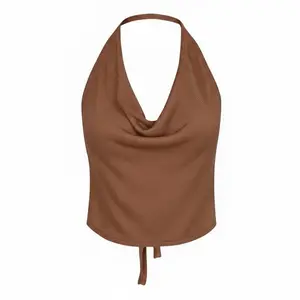 New Aya Muse Cinnabar Knit Tied Draped Halter Crop Top S Brown