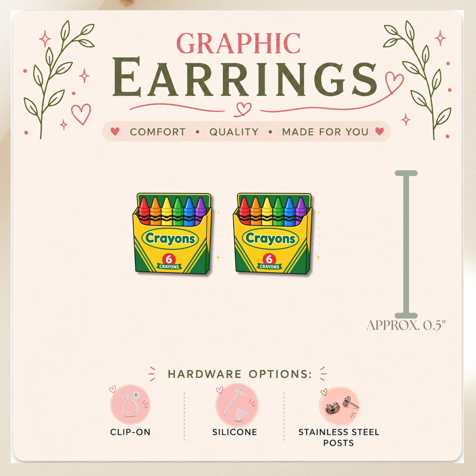 Crayon Box Stud Earrings, Teacher Earrings, Crayon Earrings, School Supply Jewelry, Back to School Gift, Graphic Stud Earrings