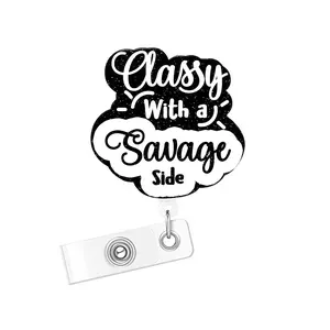 Acrylic Bling Retractable Badge Reel, 1/3 Counts Belt Clip Retractable Name Badge Holder for Nurse Doctor Student Worker Volunteer