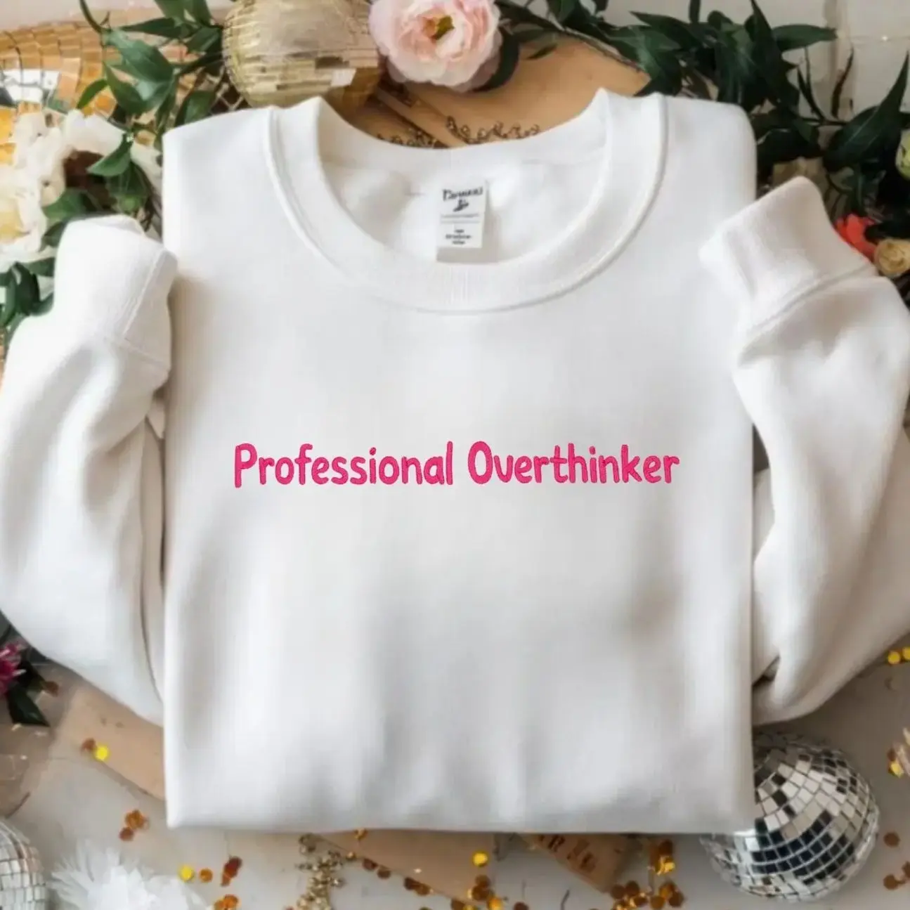 Professional Overthinker Sweatshirt | Funny Mental Health Quote Crewneck | Anxiety Humor Graphic Pullover | Unisex Casual Sweatshirt