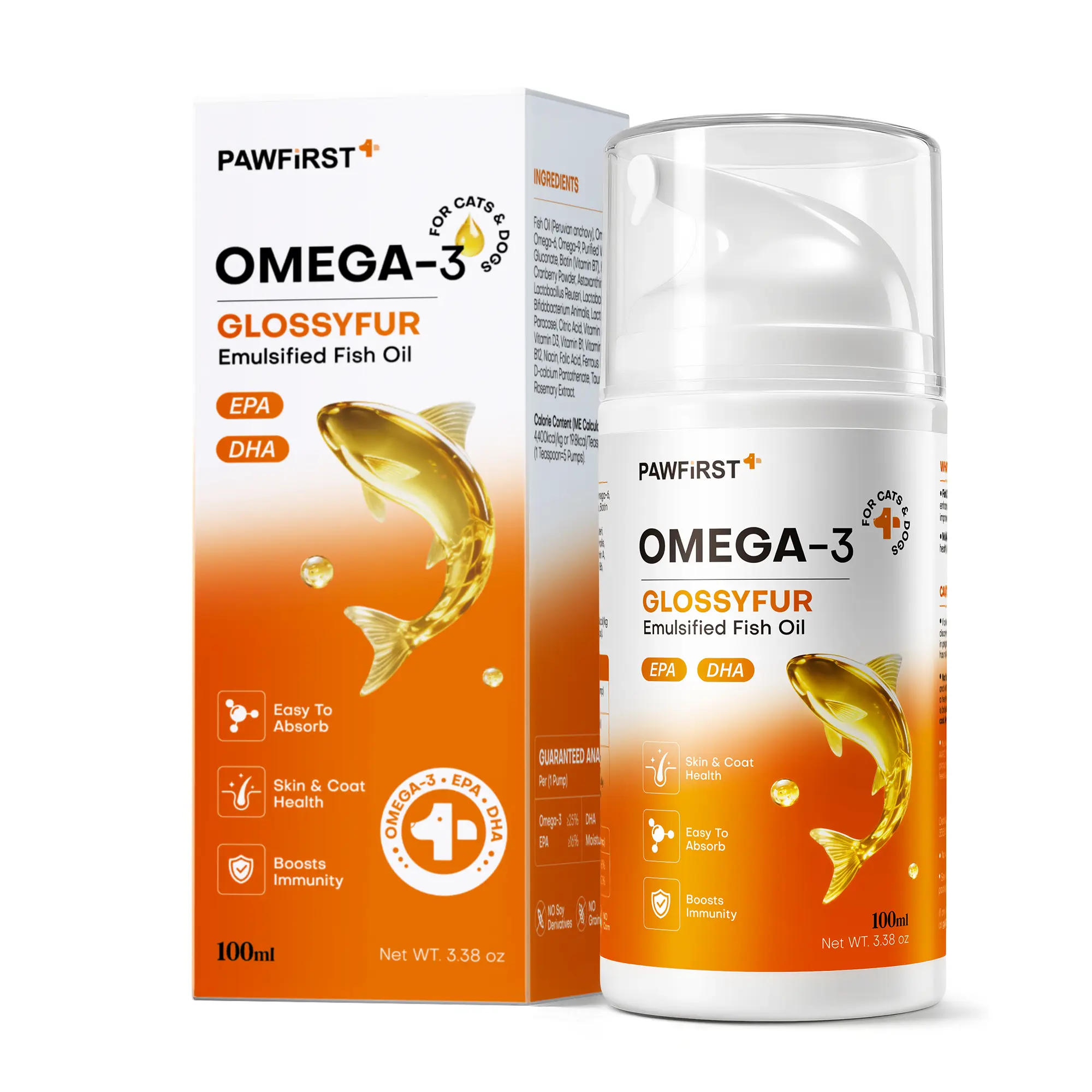 PawFirst Emulsified Fish Oil for Dogs and Cats, Omega 3 for Healthy Skin and Shiny Coat, Tasty, Fast-Absorbing Omega 3 6 9 Liquid Supplement with EPA & DHA- Supports Joints, Brain, and Heart 3.4oz #backtoschool