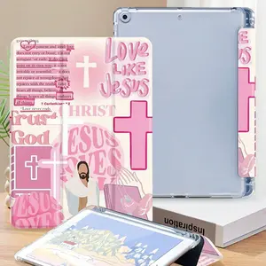 Love Like Jesus Religious Patchwork iPad Case, Transparent Anti-Drop Stand with Pen Slot, Fits iPad 10/9/8 Generation, iPad Pro 11 Inch, iPad Air 3/4/5