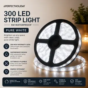 Perfect Holiday LED Strip Lights Bright Ambient Lighting Waterproof Flexible 300 LED 5M Ultra Bright - White