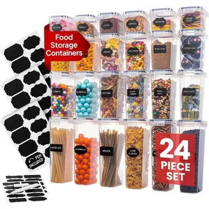 Airtight Food Storage Containers Set - Air Tight Pantry Storage Containers with Lids - Pasta Flour Sugar Cereal Containers - Storage Containers for Food - Kitchen Storage Container (Clear-24 Pack)