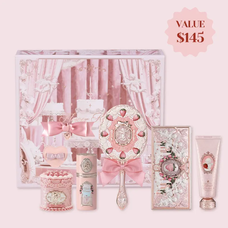 Flower Knows Pink Sweetheart Set, Hydrating Full Face Makeup Kit, Multi-Pack with Blush, Eyeshadow Palette, Powder, Powder Puff, Cosmetic Tools, Lipstick, Limited Edition Gift for Adults, Maquillaje para Mujer, #sohochic, Ideal for Christmas gift, Black F