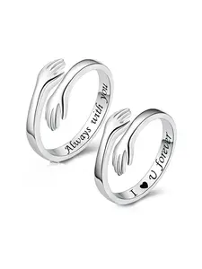 2PCS Hug Ring for Women & Teen Girls Adjustable Jewelry Fashion Promise Ring with "Always with You" & "Forever" Inscription Perfect for Mothers Day Birthdays Gifts for Daughters Mom Sister Wife Friends Grandma｜Valentine's Day gift