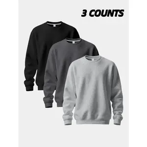 Men's 3 Pack Crew Neck Sweatshirts, Soft Fleece Casual Pullover Set, Classic Solid Color Long Sleeve Tops for Daily Wear, Workout & Layering(Raincoats)(Sheet)