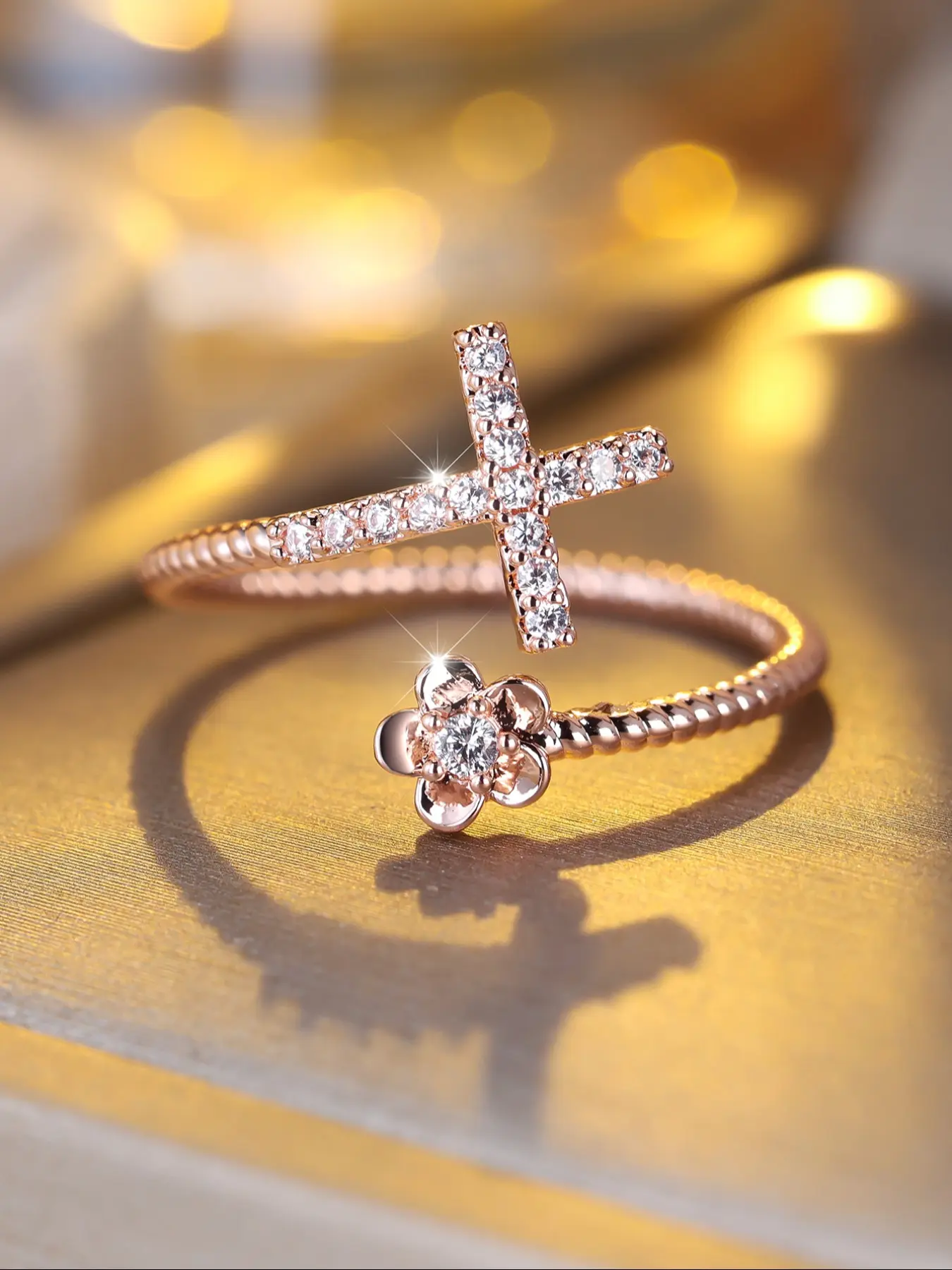 Fashion Cross Flower for Women, Synthetic Zircon Adjustable Open Design Stackable Finger Rings, Perfect for Daily Wear, Birthday & Anniversary Gift for Her, Fashionable Jewelry
