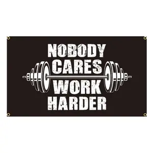 Nobody Cares Work Harder Letter Pattern Hanging Backdrop, Body Building Sports Gym Flag Banner Decoration, Hanging Background Decoration Supplies Ornaments Black And White