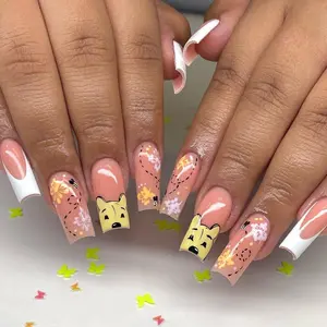 Cartoon Pattern Fake Nails with Nail File & Gelatin Glue, 24pcs/set Long Square Press on Nails for Women & Girls DIY Nail Art, Elegant Stick on Nails Kit, Nail Art Design
