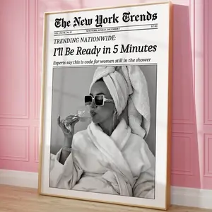 Minimalist Newspaper Poster,  Funny Woman Quote Bathroom Aesthetic Wall Art Modern Decor