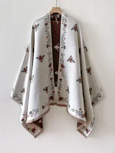 Unisex Plant Print Boho Style Shawl, Soft Warm Casual Scarf for Fall & Winter, Fashionable Daily Wear Accessory, Perfect Birthday Gift Idea