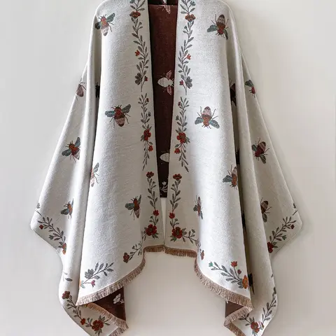 Unisex Plant Print Shawl, Soft Warm Casual Fashionable Scarf for Fall & Winter, Daily Accessory, Perfect Birthday Gift Idea