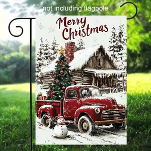 1pc Double-Sided Christmas Garden Flag, Linen Material with Christmas Truck & Snowman Design, Outdoor Yard Decor for Holiday Season, Flagpole Not Included