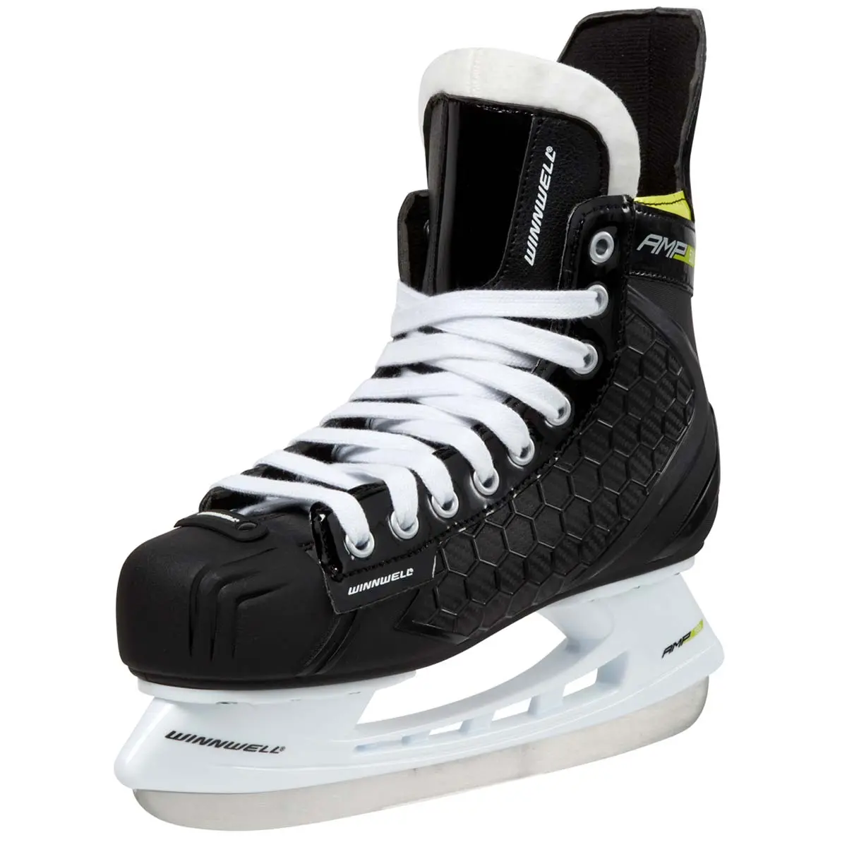 Winnwell AMP500 Ice Hockey Skates, Nylon-Polycarbonate Construction, CleanSport NXT Odor Management, Molded Top Toe Cap, Synthetics, Unisex, Adults, Laces
