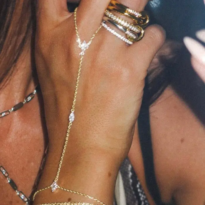 Dainty Wrist to Finger Hand Chain Bracelet, Gold Tone Delicate Layered Finger Jewelry for Women Party Evening Date Daily Wear