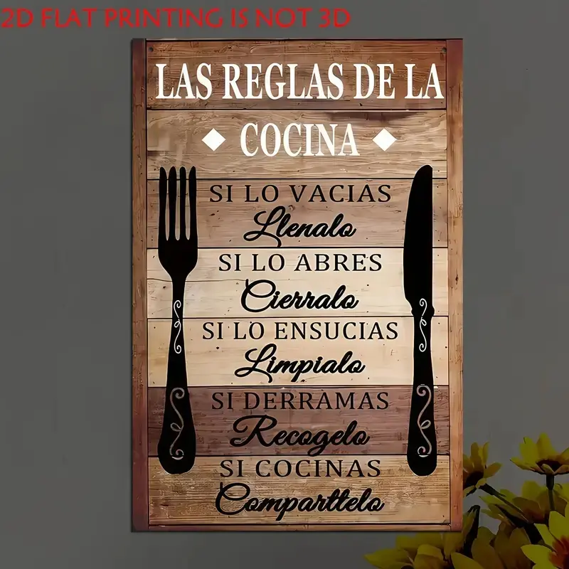 Vintage Spanish Kitchen Rules Sign, Las Reglas De La Cocina, Rustic Farmhouse Decor, Decorative Plaque, Artificial Wood Plaque, Easy Hanging, Multifunctional, Wooden Decor