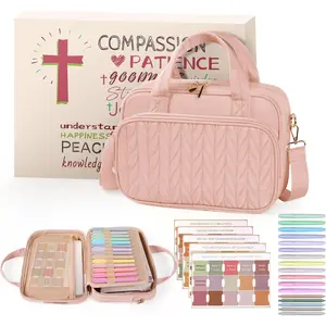 Cover Case for Women, Large  Bag with Study Supplies,  Journaling Kit with Highlighters and Pens No Bleed, Christian  for Women ( Strap, Light )