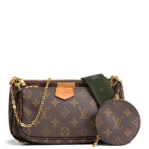 Pre-owned Louis Vuitton Monogram Coated Canvas with Vachetta Leather Trim Crossbody Bags Monogram Multi Pochette Accessoires Olive Khaki