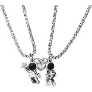 2-Piece Stainless Steel Astronaut Charm Couples Necklaces, 22-in Chain, Long-Lasting High-Quality Material, Ideal Valentine’s Day, Birthday, Anniversary, Friendship Gifts, Birthday Necklace, Anniversary Necklace