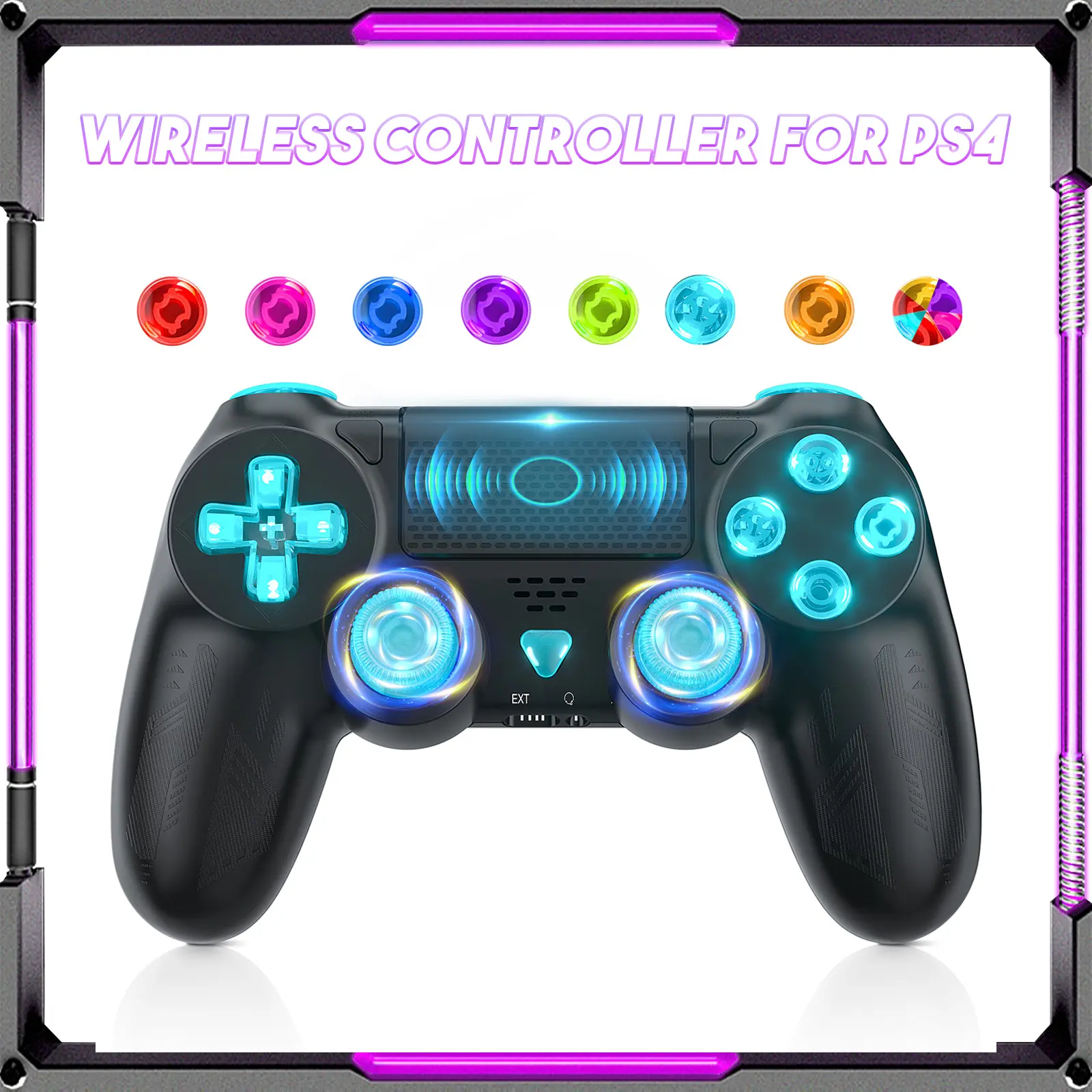 Wireless Controller for PS4, PS4 Controller with LED RGB Light Compatible with PlayStation 4/Slim/Pro/PC (Black)