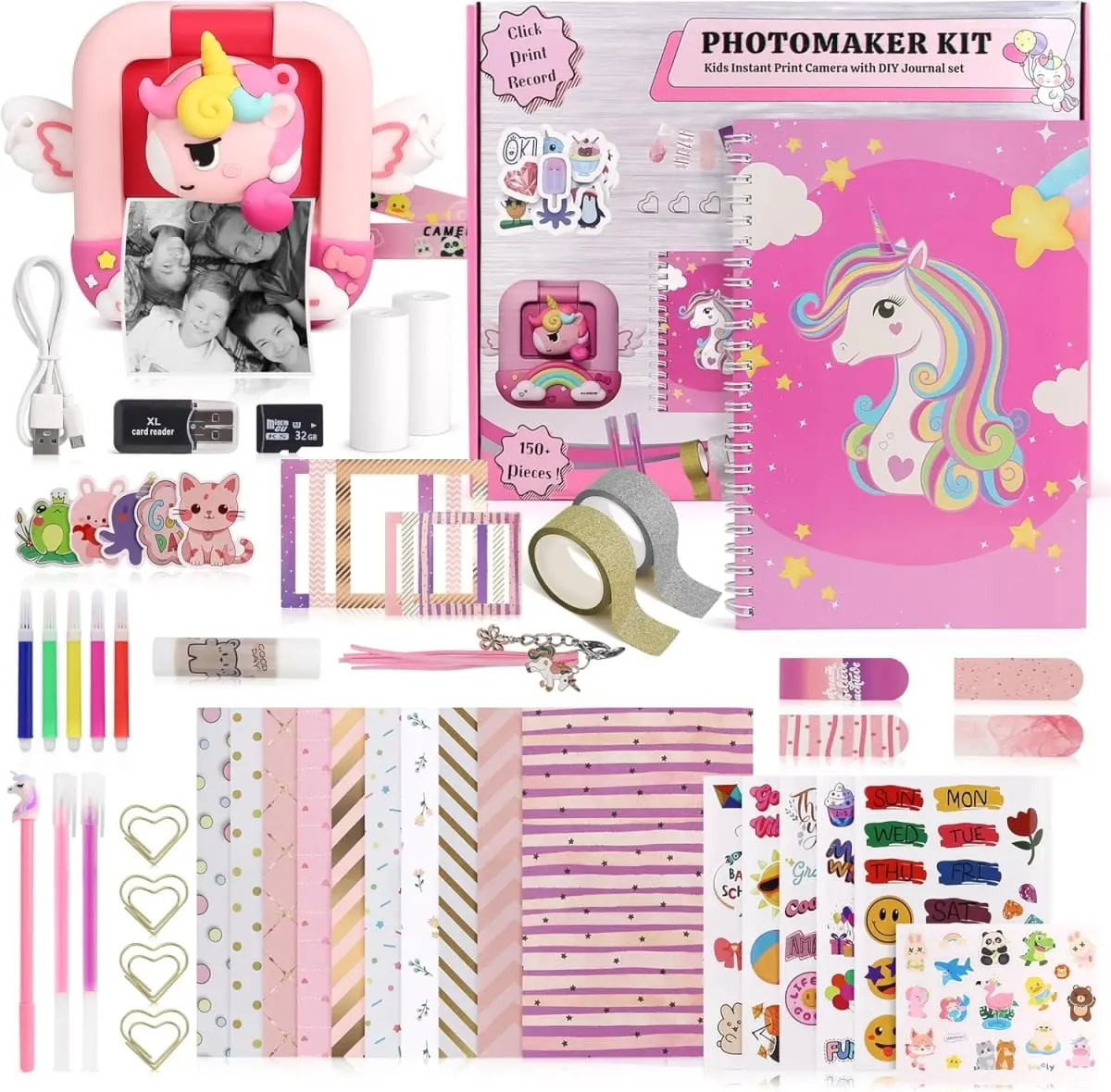 Asonic NT85718 Photomaker Kit - Instant Print Camera & DIY Journal Kit for Girls & Cat - 150 Piece