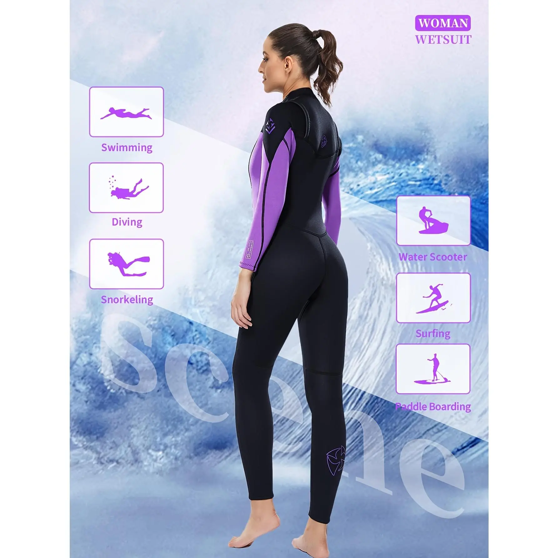 New Women's Wetsuit 3mm Neoprene Wetsuit - Full Wetsuit Front Zipper Long Sleeve UPF50+ Warm Swimsuit for Scuba Diving, Surfing, Swimming, Snorkeling and Other Water Sports