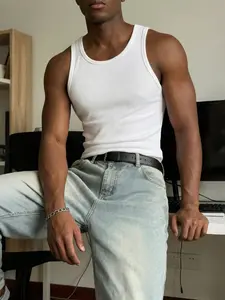 Men's Ribbed Tank Top, Vest Top, Long Horn Skull Print, Slim Fitting Sleeveless Muscle Shirt, Western Cowboy Style Inner Layer, Summer Casual Wear, Casual Tank Tops
