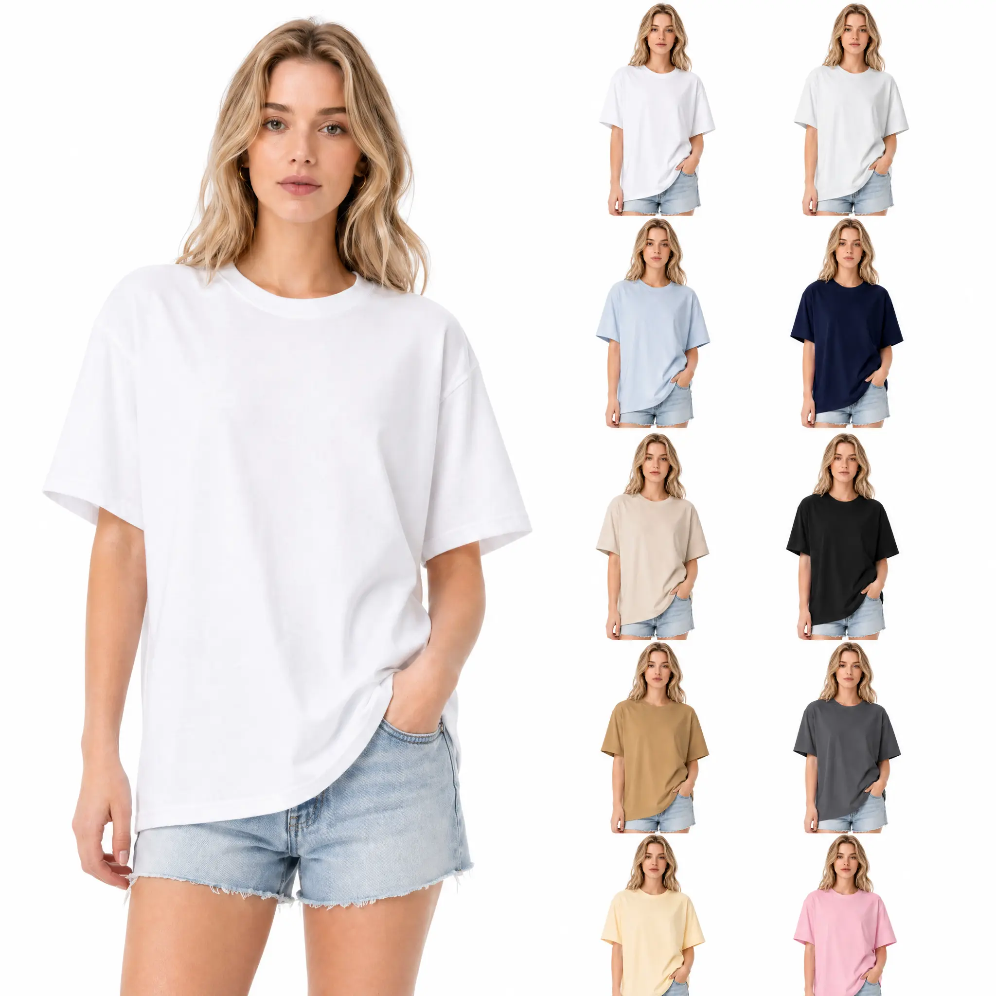 Women's 3-Pack 240G Heavyweight T-Shirts, Casual Loose-Fit Crew Neck Short Sleeve, S-4XL, 10 Trendy Colors, Everyday Basics Fashion Basics, Outdoor Streetwear Crew Neck Women's T-Shirts, Casual Women's T-Shirts, Loose-Fit Women's T-Shirts