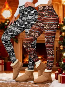 Women's Winter High Waist Plaid Fleece Lined Pants, Elastic Warm Lamb Velvet Nine-Point Leggings, Casual Fashion S-Xxl