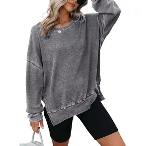 Womens Oversized Waffle Knit Crewneck Sweatshirts Long Sleeve Side Slits Casual Pullover Sweatshirt Tops Can be used with a raincoat