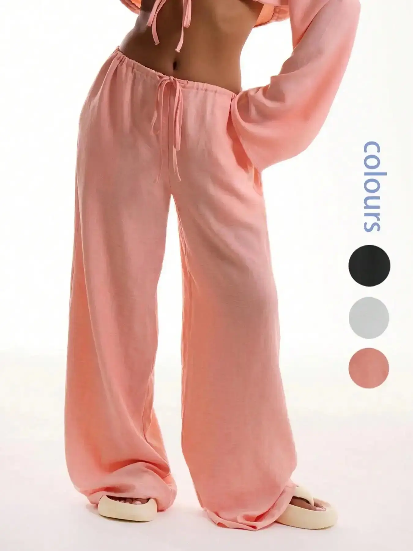 Women's Solid Pocket Woven Pants, Casual Comfy Wide Leg Trousers for Beach Vacation Holiday, Ladies Bottoms All Seasons, Baggy Legged luxe feel laid back minimalist everyday wear