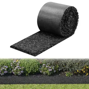【DealsForYouDays】VEVOR 1-Pack Recycled Rubber Mulch Mat Roll, 140x4.5in (3560x140mm), 100% Recycled Rubber Fiber, 0.5in Thick Cuttable Garden Edging Border, Weed-Blocking Breathable Flower Barrier with Stakes for Landscaping