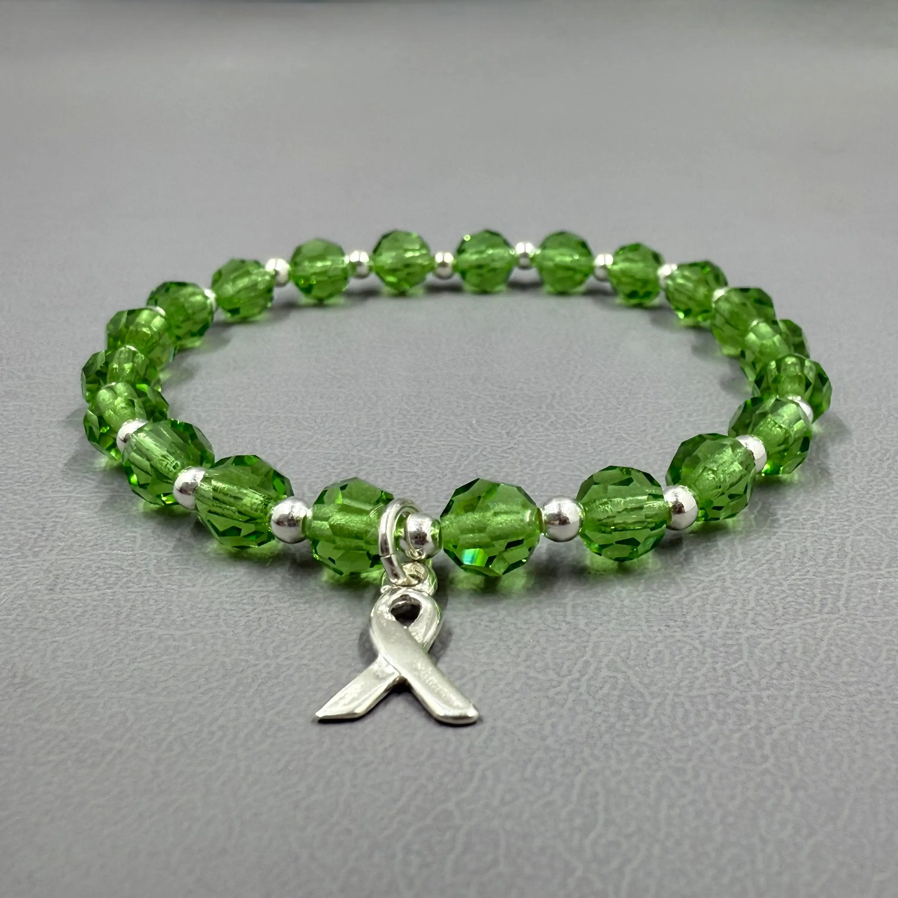 Lymphoma Awareness Bracelet | Lime Green Crystal Sterling Silver