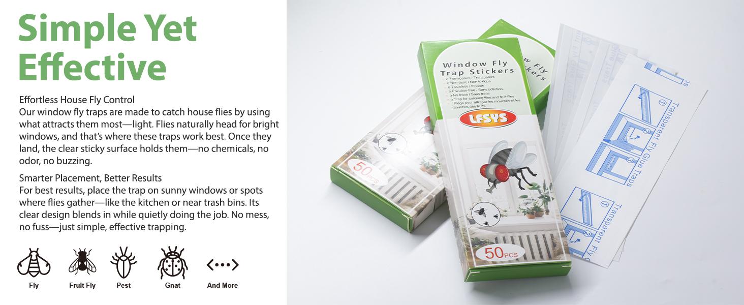 50 Pack Window Fly Trap, Fruit Fly Traps for Indoors, Fly Paper Sticky Strips, Fly Traps for Indoors Clear