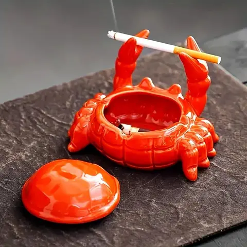 Creative Crab Design Ashtray, 1 Count Ceramic Ashtray with Lid, Decorative Ashtray for Home Office, Home Decor, Gift for Friend