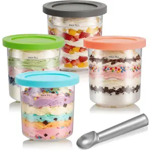 4 Pack Creami Pints and Color  Set, Extra Containers 16oz Compatible with NC299AMZ & NC300s Series,  & Dishwasher Safe Replacement Cups
