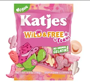 Katjes Wild & Free Foam Fruit Gummy Candy, Wildly Good Sweet Soft & Flavorful Vegan Gummies, Colorful Cowgirl Shapes, No Artificial Dyes or Flavors, Gelatin Free, Vegetarian Snacks, 4.9 oz