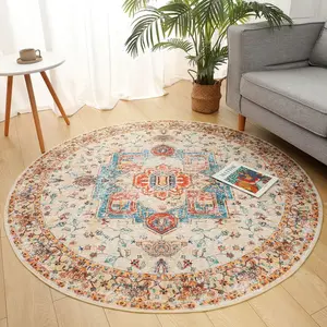 Soft Round Area Rug Vintage Circle Rug Carpet for Living Room Bedroom Nursery Bathroom Kitchen